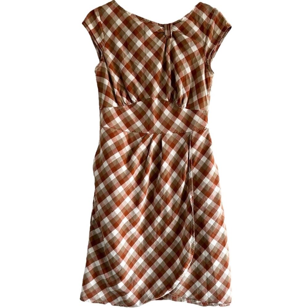 Eshakti Gingham Sheath Dress Bateau Cap Sleeve Knee Length Pockets Orange 8 M